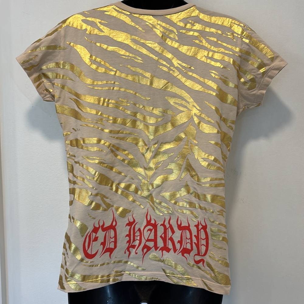 Deadstock Gold Foil Animal Print Tee Rhinestone Embellished Des… - Picture 6 of 6